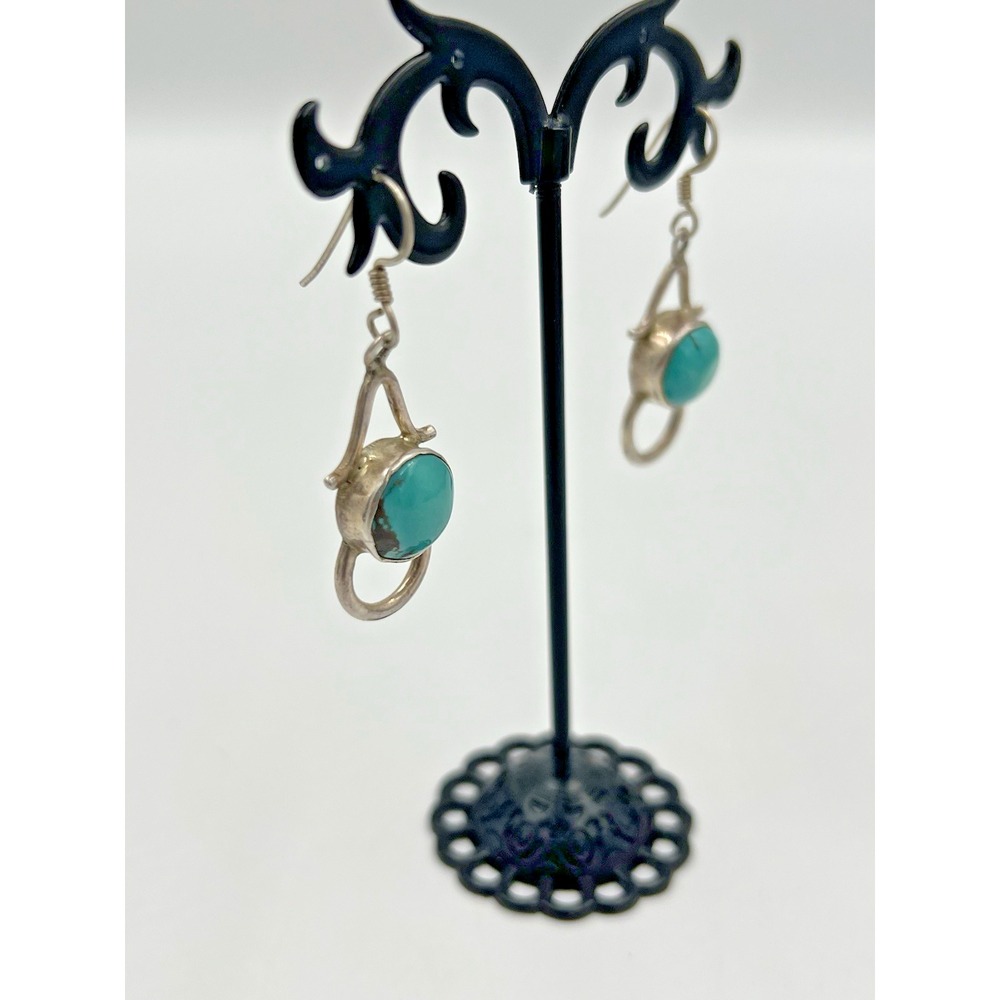 Turquoise Sterling Silver .925 Handmade Dangle Earrings - Picture 9 of 13